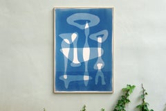 Tribal Furniture, Stone Tool Set Figures, Blue Tones, Monotype Cyanotype, Unique