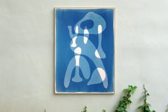 Suspended Seat, Stone Tools Shapes in White and Blue, Minimal Cyanotype Monotype