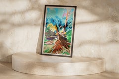 Waldkomposition in Blau, abstrakte expressionistische Zeichnung, kraftvolle Pinselstriche