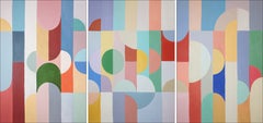 Chromatic Deco Radiance, Pastel Tones Bauhaus Painting Triptych, Astronomy, 2026