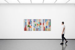 Chromatic Deco Radiance, Pastel Tones Bauhaus Painting Triptych, Astronomy, 2026