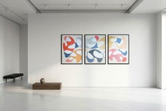 Primary Color Curves, Mid Century Modern Shapes Triptych, Floating Mobile Forms