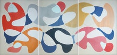 Primary Color Curves, Mid Century Modern Shapes Triptych, Floating Mobile Forms