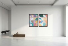 Finestre in stile modernista, piastrelle geometriche, dittico in stile Bauhaus, griglia a mosaico dai toni pastello