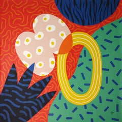 « Abstract Fiesta », formes modernes, peinture contemporaine ludique sur toile, 2024