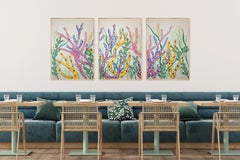 Tropical Coral Garden, Illustration Style Branches Triptych, Vivid Tones Marina