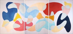 Mobile Shapes on Pink, Mid Century Style Triptych, Organic Floating Forms, Blue