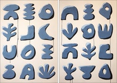 Paleo Tools I, Modern Glyph, Object Representations Diptych in Gray on Paper