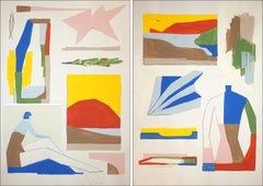 „Sweet Harmony“, amerikanisches modernes Diptychon, Körperfiguren vs. Landschaft auf Papier, 2026
