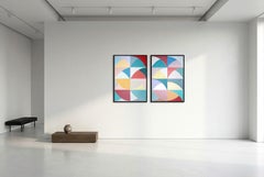 Deco Flora Matrix, Modern Arches, Bauhaus Diptych, Original Painting, Colorful