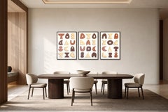 Wooden Tools, Modern Glyph, Object Representations Triptych, Earth Tones, Paper