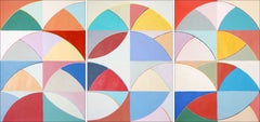 Colorful Ball of Wool, Bauhaus Geometric Triptych, Vivid Tones Abstract Shapes