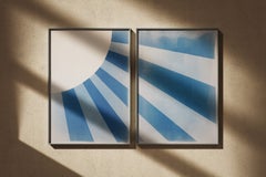 New Day, Handmade Monotype Cyanotype Landscape, Unique, Blue Tones Diptych