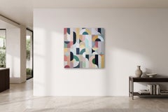 Art-Déco-Gemälde, Elfenbein und Schwarz, Tulpen in einer Reihe, geometrische Bauhaus-Leinwand