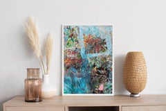 « Fenêtre sur la mer », paysage marin expressionniste abstrait, technique mixte sur papier, 2026