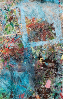 « Fenêtre sur la mer », paysage marin expressionniste abstrait, technique mixte sur papier, 2026