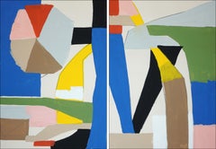 La Roue du Temps, diptyque cubiste moderne, figures géométriques aux tons primaires, 2026