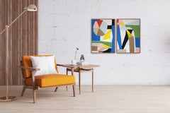 La Roue du Temps, diptyque cubiste moderne, figures géométriques aux tons primaires, 2026