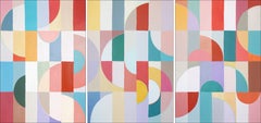 Art Deco Gem Maze, Vivid Tones Bauhaus Triptych, Geometric Transitions on Paper