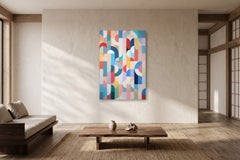 Tableau « Art Déco » aux couleurs vives, palette colorée, motifs géométriques de style Bauhaus sur toile