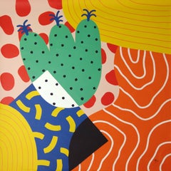 Abstract Fiesta VII, Modern Design, Playful Cactus, Urban Painting on Canvas