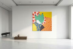 Abstract Fiesta VII, Modern Design, Playful Cactus, Urban Painting on Canvas