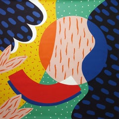 Abstract Fiesta VIII, Modern Design, Playful Cactus, Urban Painting on Canvas