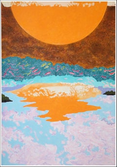 Toucher imminent, Paysage surréaliste, Couches du soleil aux teintes dorées, Soleil postimpressionniste