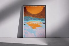 Toucher imminent, Paysage surréaliste, Couches du soleil aux teintes dorées, Soleil postimpressionniste