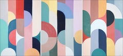 Dezentes Schwingen, lebhafte Farbpalette, Art-Déco-Triptychon, organisch-geometrische Muster, 2026