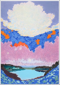Unchanged Light, Impressionist Landscape in Violet Tones, Lake View in Violet