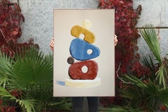 Sculpture en argile « Primary Tones », totem moderne, sculpture géologique sur fond beige, papier