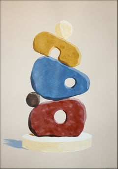 Sculpture en argile « Primary Tones », totem moderne, sculpture géologique sur fond beige, papier