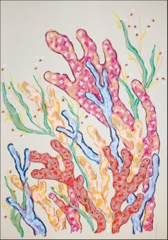 Farbenfrohe Korallenäste, modernes Küstenbild, Meeresbewohner, Rosatöne