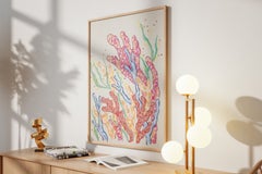 Farbenfrohe Korallenäste, modernes Küstenbild, Meeresbewohner, Rosatöne