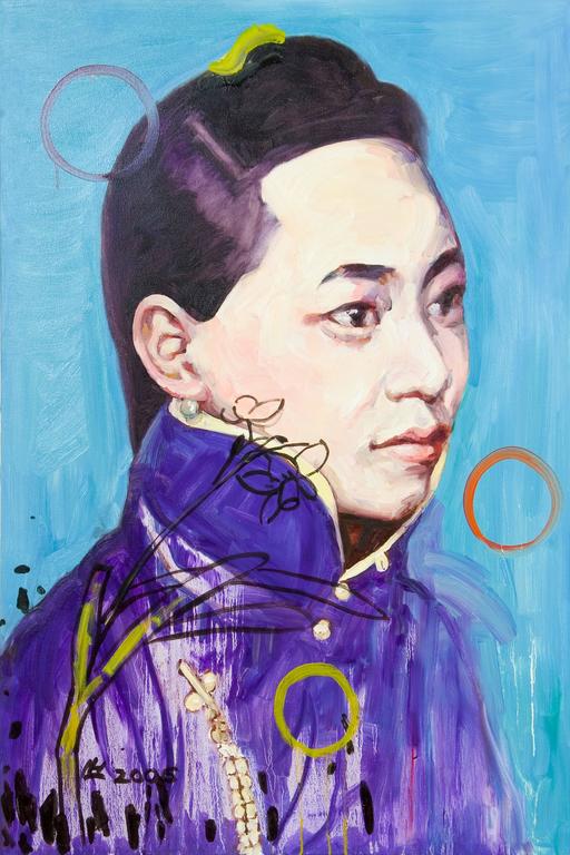 Hung Liu Figurative Painting - Narcissus III (Blue)
