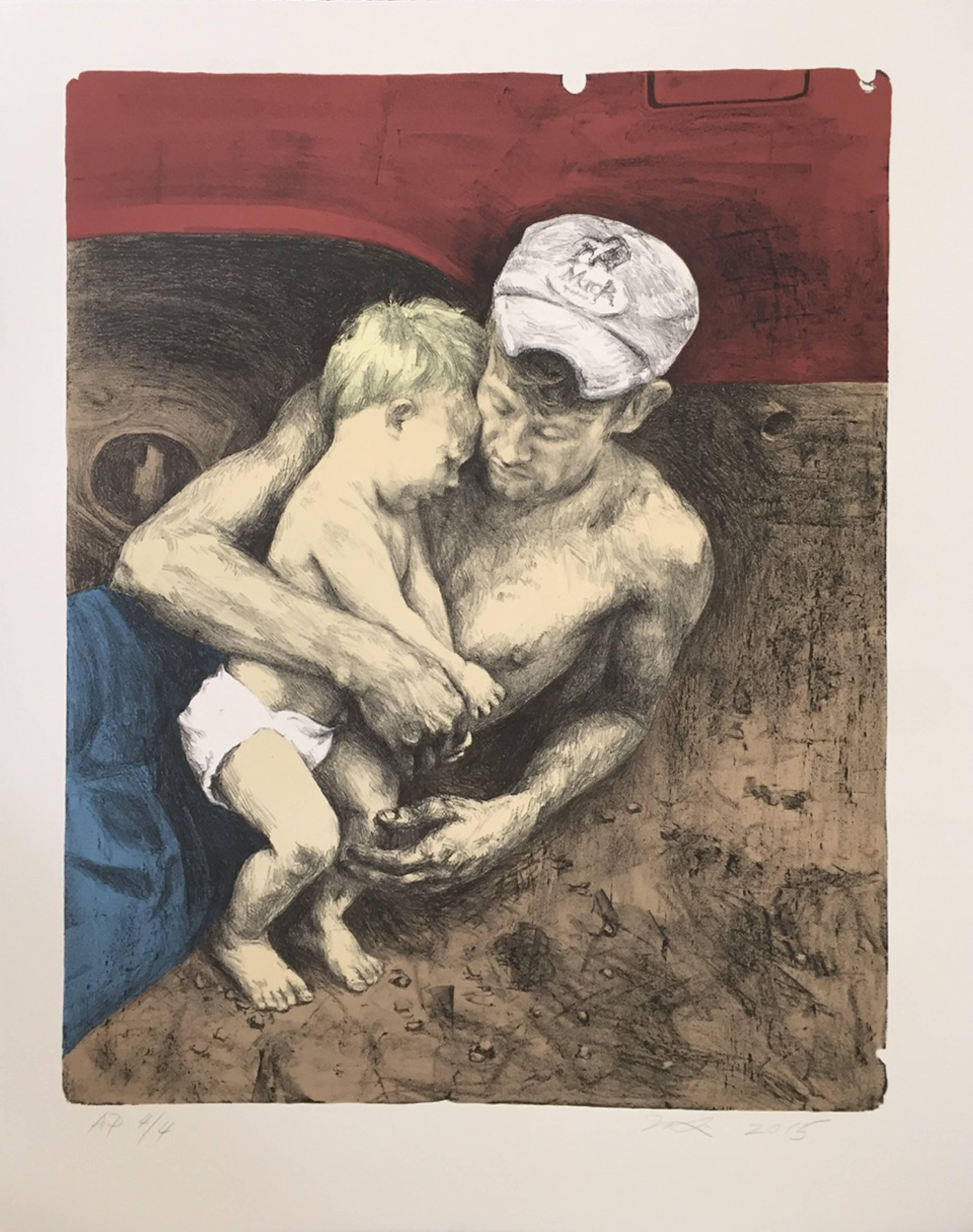 Hung Liu Figurative Print - Father's Arms