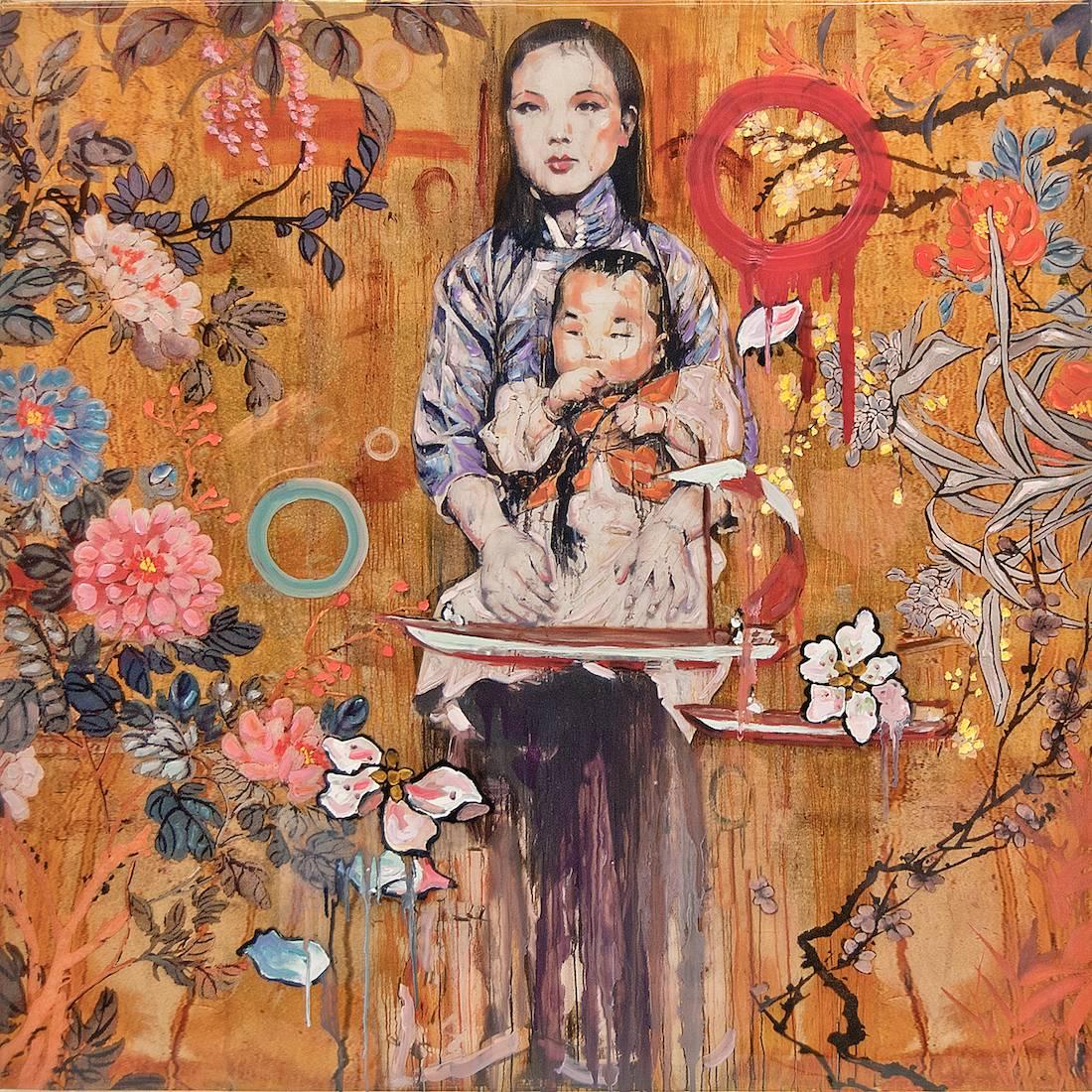 (Untitled) Mother and Child - Mixed Media Art by Hung Liu