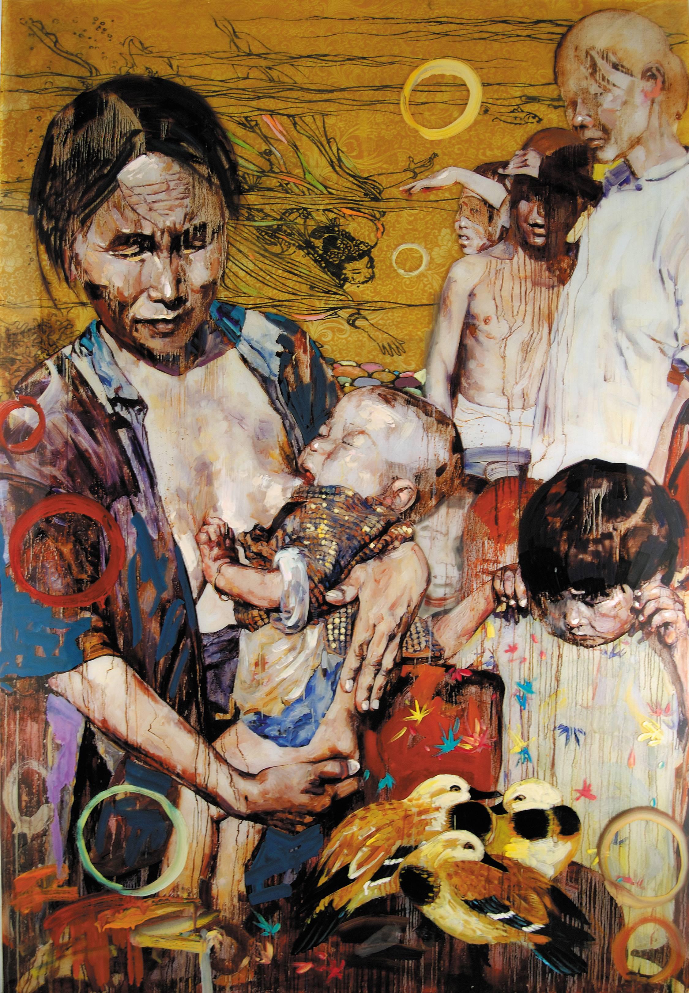 Hung Liu Figurative Painting - Nuwa and Her Children