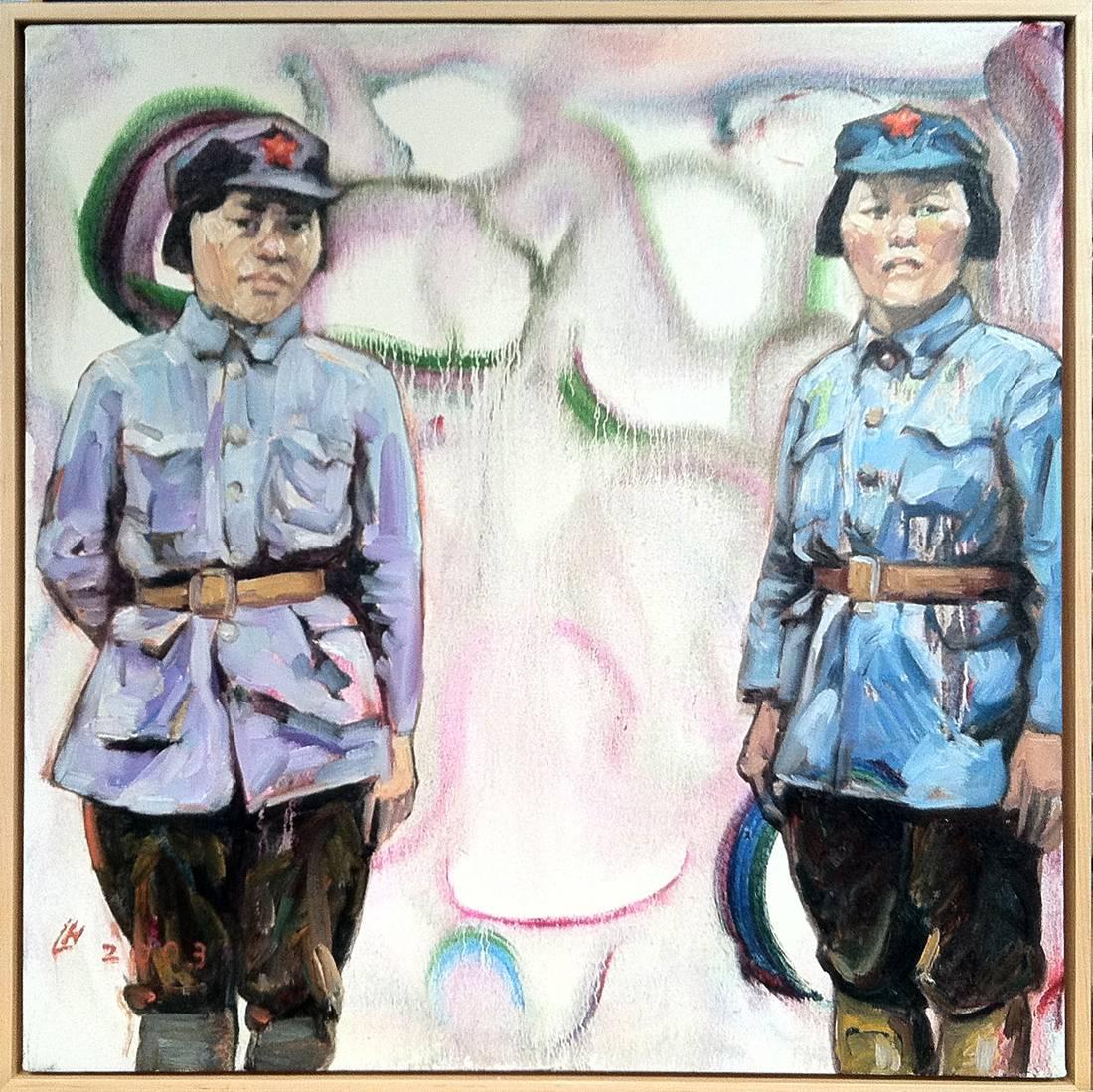 Hung Liu Figurative Painting - Women Warriors III