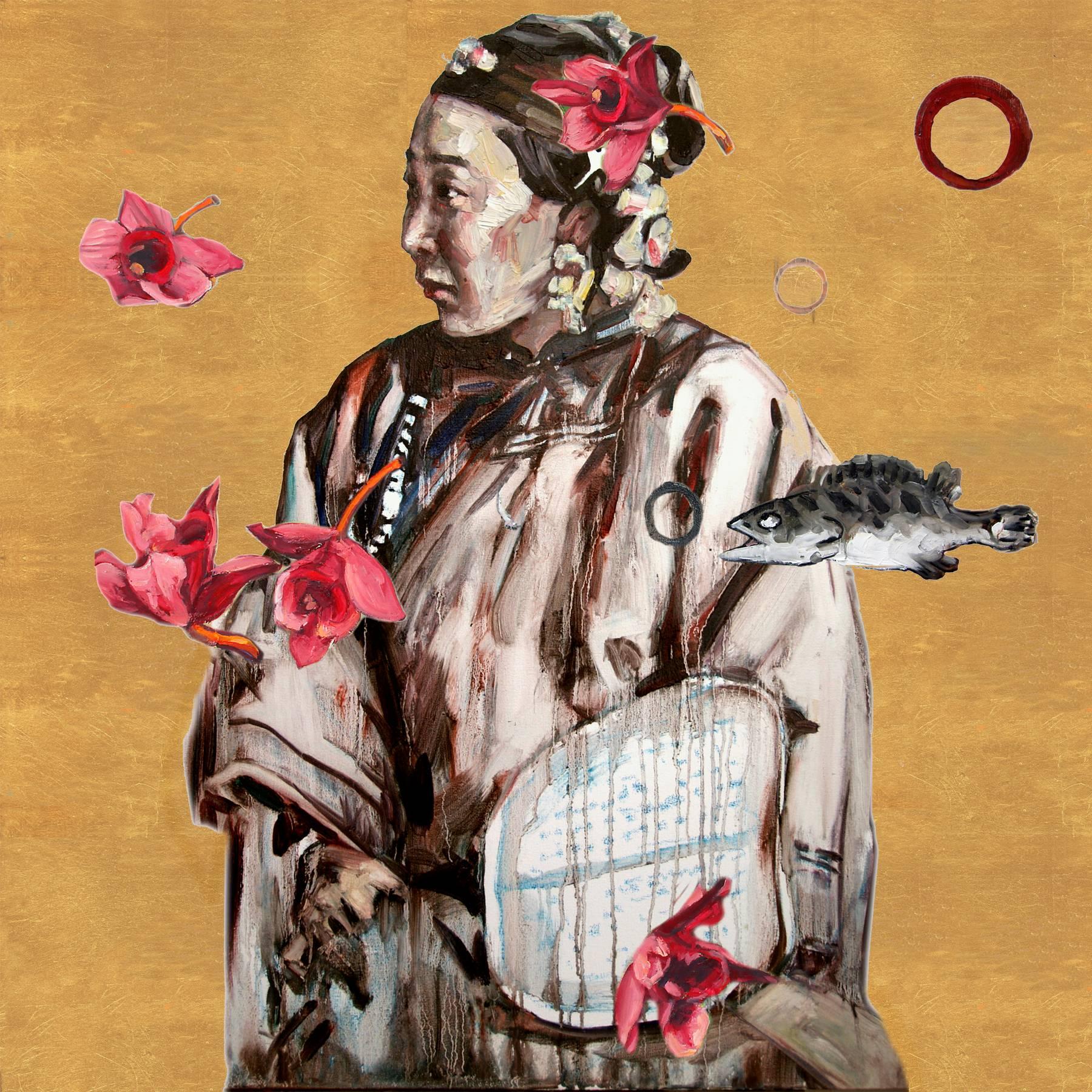Hung Liu Figurative Painting - Fallen Flowers