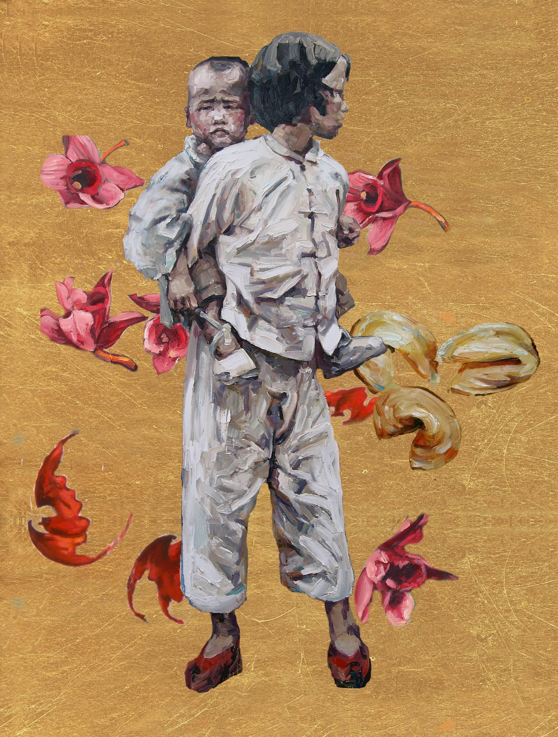Hung Liu Figurative Painting - Sister and Brother