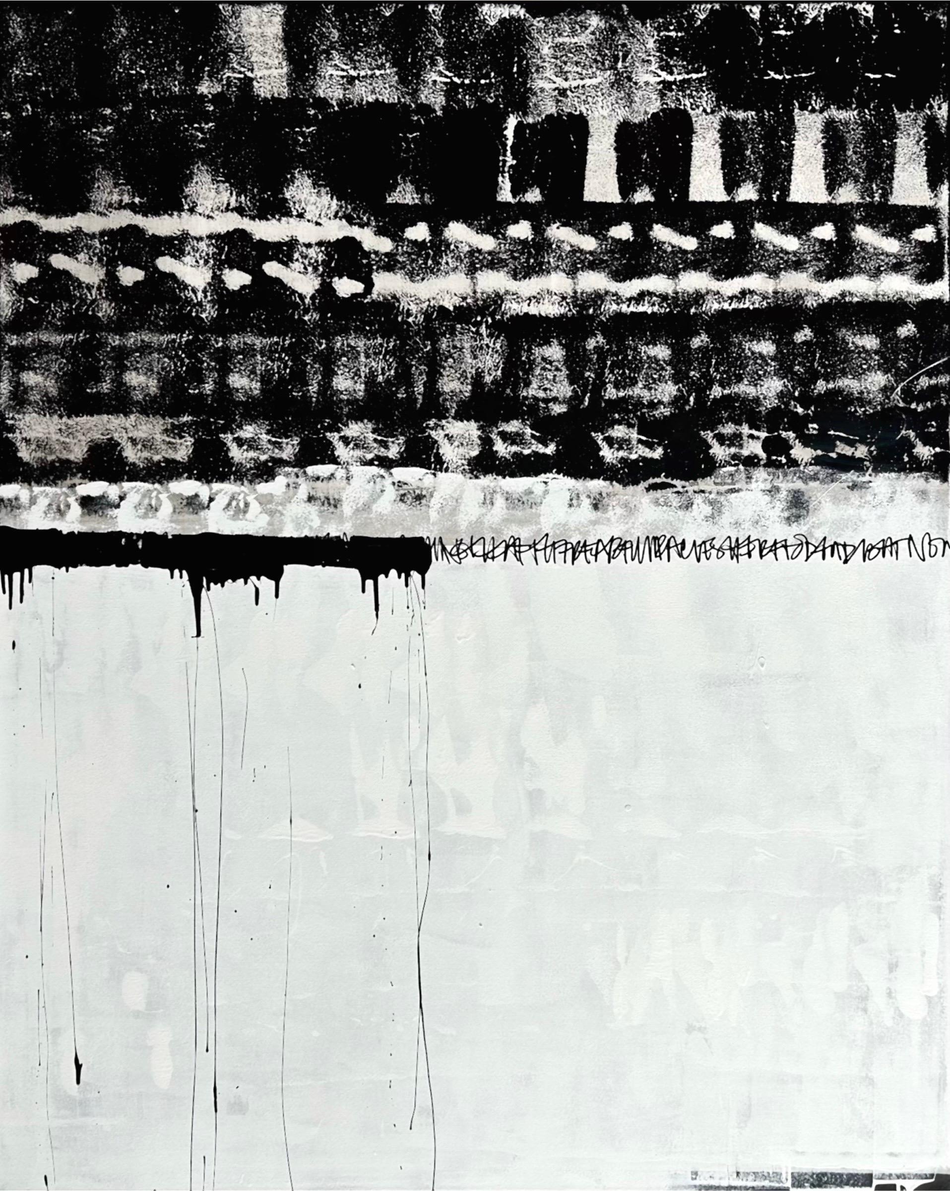 Addison Jones Abstract Painting - Black and white abstract painting, black and white art, QUM