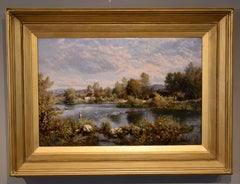 Pintura al óleo de George William Mote: «Un día tranquilo de pesca»