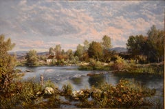 Pintura al óleo de George William Mote: «Un día tranquilo de pesca»