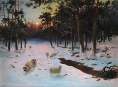 Oil Painting, "Sheep in a Winter's Dawn" by Daniel Sherrin
