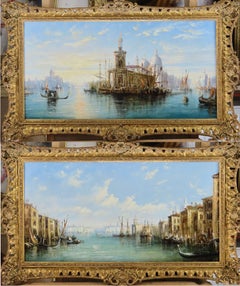 Coppia di dipinti a olio, “Il Canal Grande, Venezia” di Francis Moltino