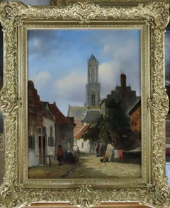 Oil Painting, "A Dutch Town View" By Carel Lodewijk Hansen