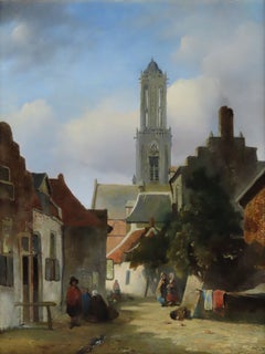 Oil Painting, "A Dutch Town View" By Carel Lodewijk Hansen
