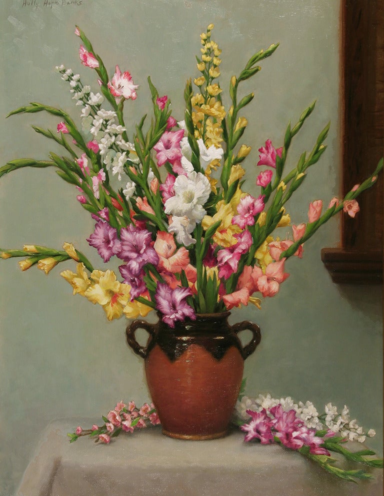 Holly Hope Banks Still-Life Painting - Gladiolus and Delphinium
